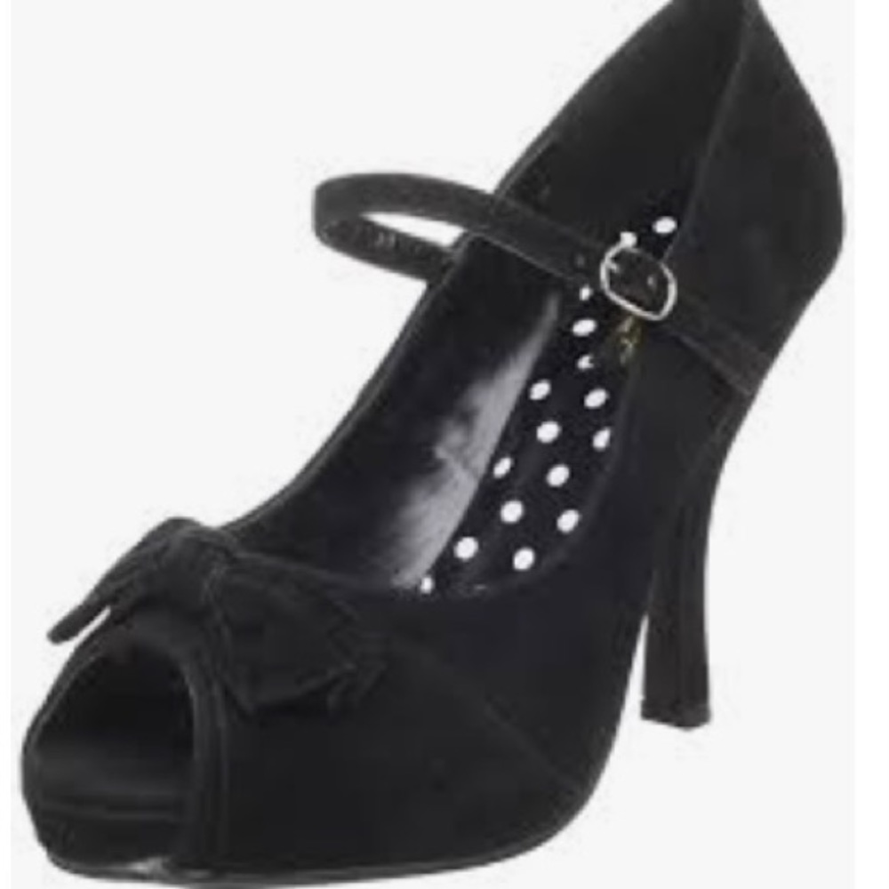 PinUp Couture Black Faux Suede Peep Toe Cutiepie Pump Heels NWOT